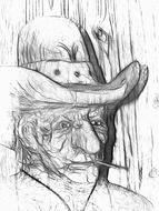 pencil portrait of an old cowboy
