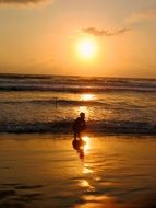 man in the water at sunset