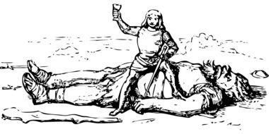 black and white graphic image of the victory over the giant