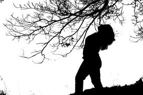 silhouette of a girl under a tree