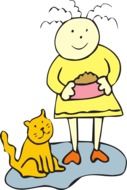 clipart of cat and girl with food in a bowl