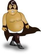 graphic image of a man in a sadomaso suit