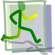 silhouette of a running man on the background of multi-colored sheets