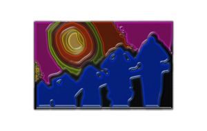 human silhouettes at railing, colorful digital art