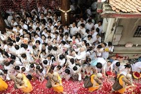 crowd at a religious ceremony in Thailand