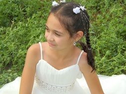 portrait of a girl in a white dress