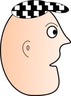 Figure of a human head in a black-white hat