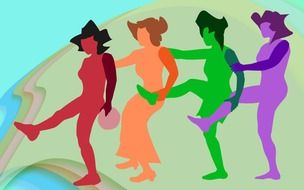 dancing four people drawing