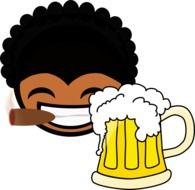 black man smoking cigar and foaming beer in mug, illustration