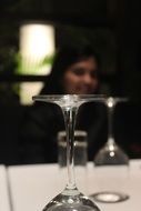 glasses on a table close-up on blurred background