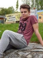 boy in the Park on a stone portrait
