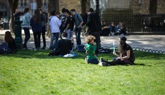 people resting on lawn, france, paris