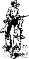 black and white drawing of a hunter riding a horse