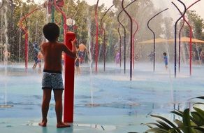 children playing in the water park