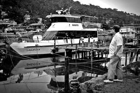 harbor in indonesia in black and white image