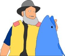 man with fish drawing