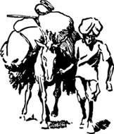 black and white graphic image of a donkey for transportation of goods