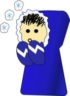 graphic image of a child in a blue jumpsuit in the cold