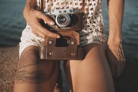 girl with a retro camera