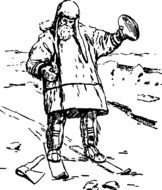 drawing men with tools on the field