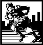 black and white drawing of a player running