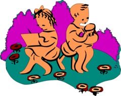 Boy with the girl in the garden clipart