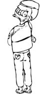 Black and white picture of the duck person