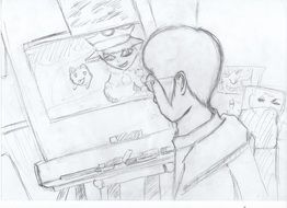 graphic image of the artist behind the machine