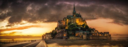 Mystery mont st michel sunset island church