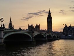 View of the Big Ben at sunset in London