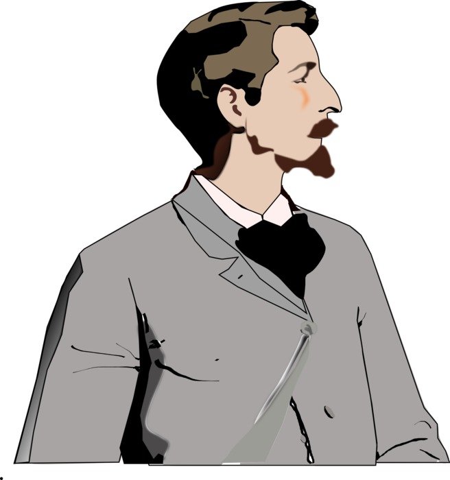 profile of a man in a gray cloak