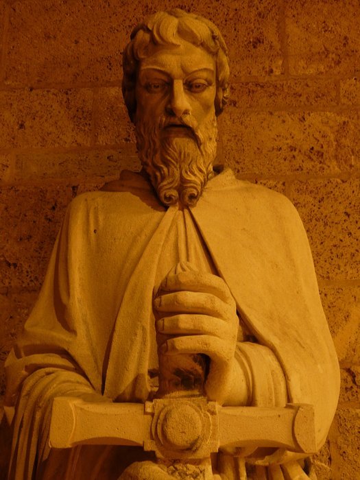 statue of a knight in a house of worship