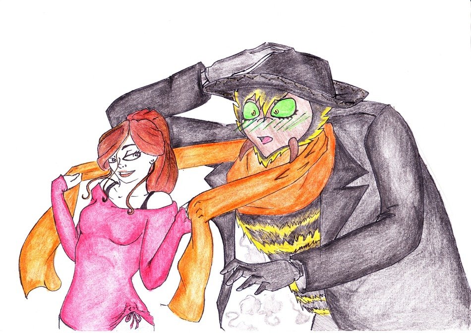 girl and ghost, bright fantasy drawing
