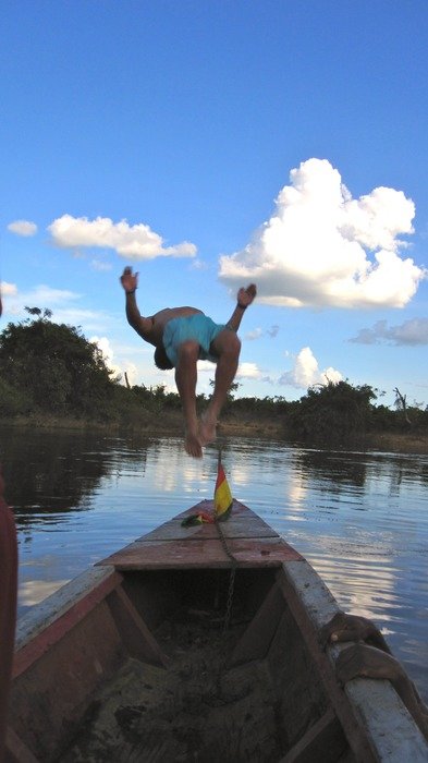 jump from the boat into the water