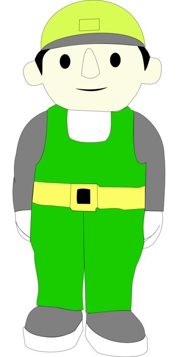 drawing of a man in green overalls