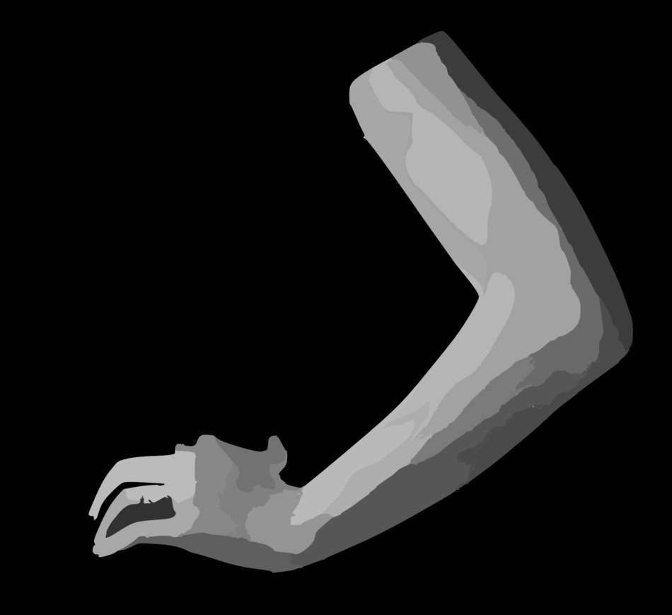 gray drawing of a hand on a black background