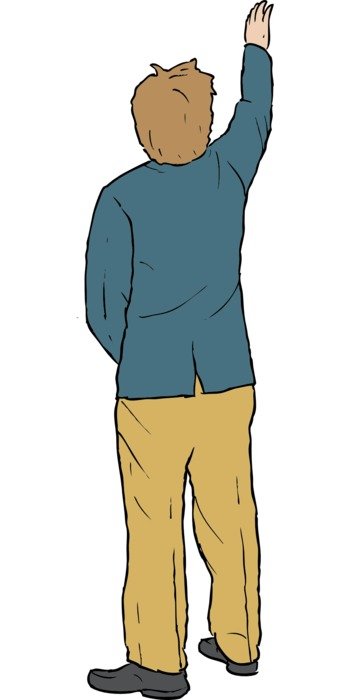 man in jacket reaching out, illustration