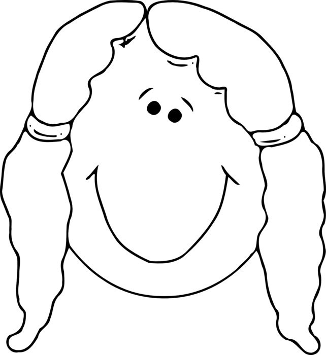Black and white drawn girl with ponytails
