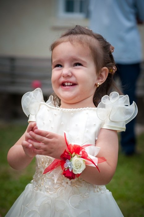 happy child girl in white dress