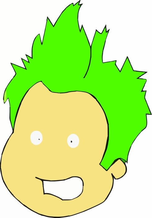 face drawing of a child with green hair