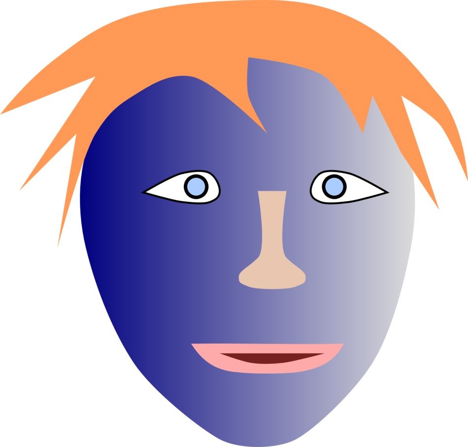 Picture of blue face with orange hair