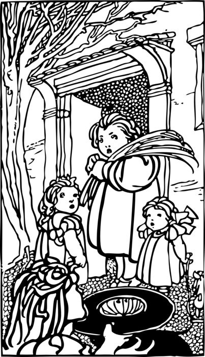 black and white graphic image of a child, mother and nanny