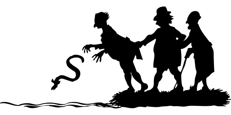 silhouettes of people near a snake