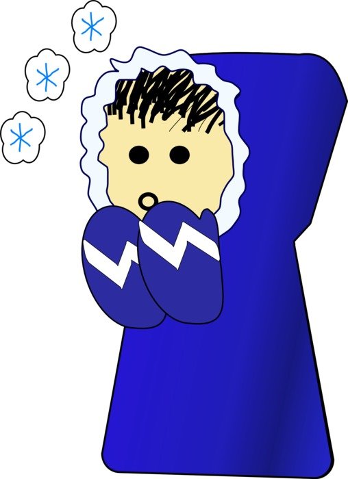 graphic image of a child in a blue jumpsuit in the cold