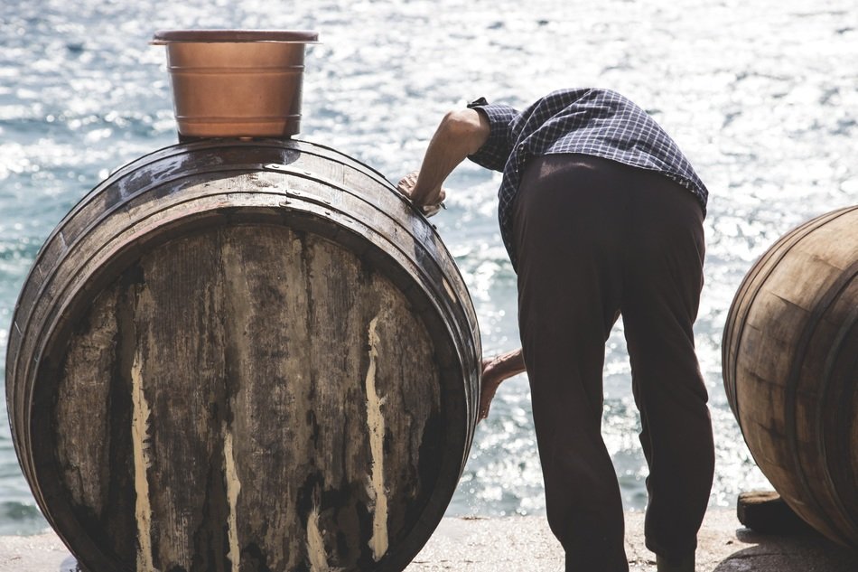 barrels on the sea pier