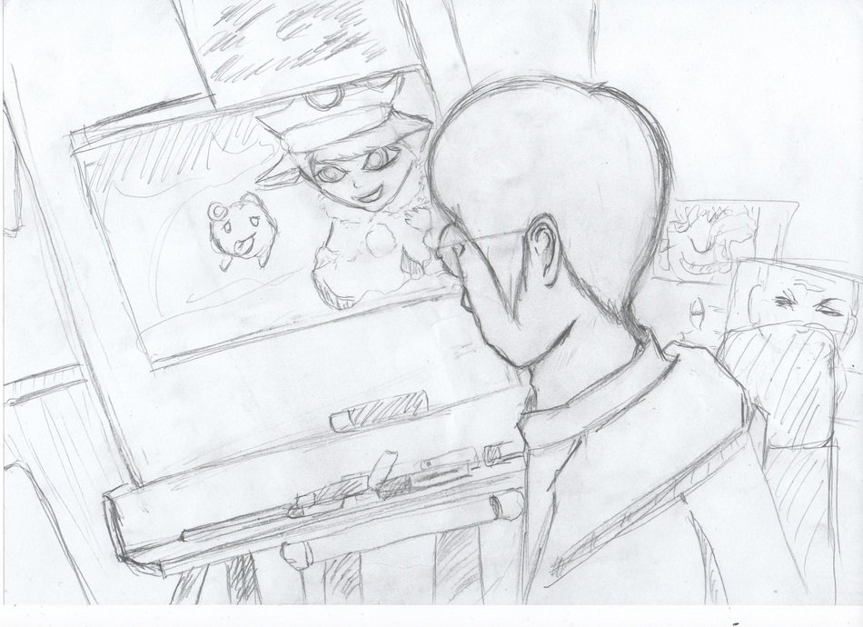 graphic image of the artist behind the machine