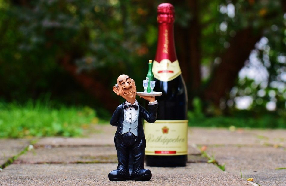 butler with beverages on the road