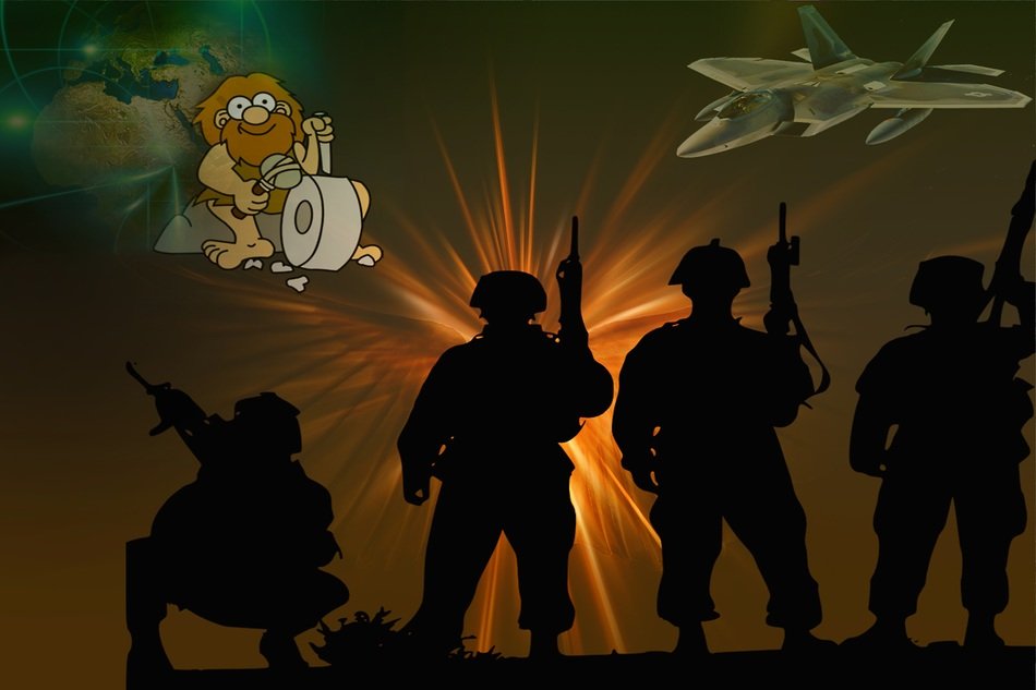 soldiers against the orange star, collage