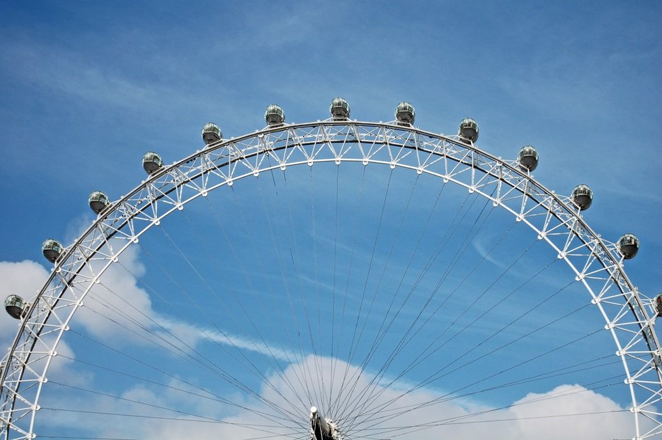 ferris wheel on a background of blue sky with clouds