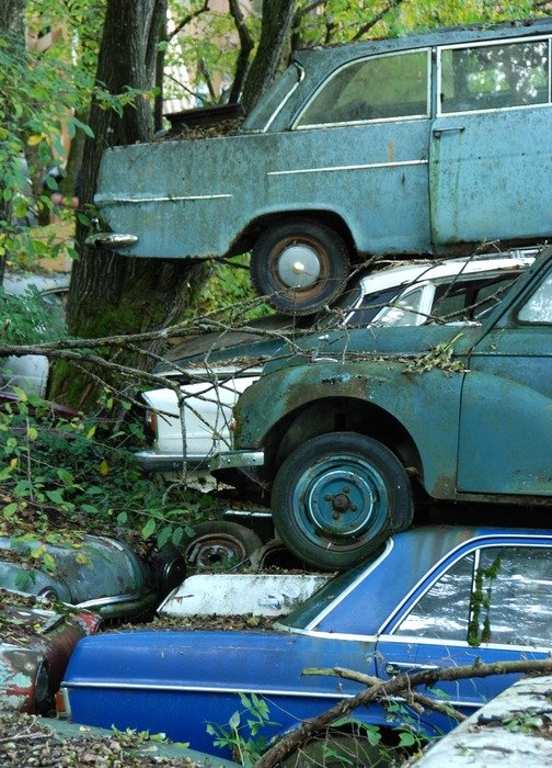 old models in a car cemetery
